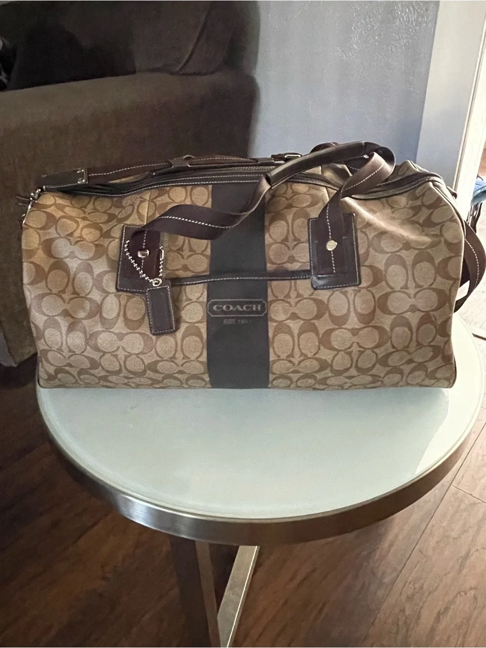 Large Coach Brown Signature Canvas Duffel with Dark Brown Trim